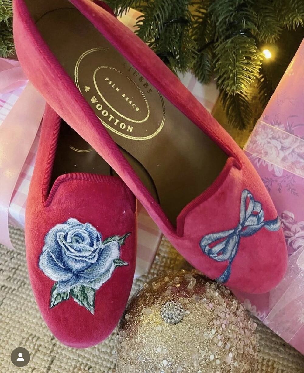 NWOB LOVESHACKFANCY X STUBBS & WOOTTON Size 7 Pink Rose Bow Slipper Loafer Shoes